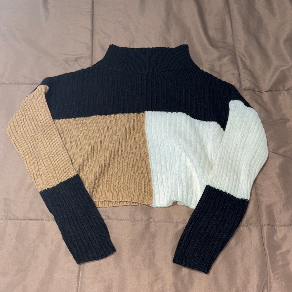 SHEIN Black, Tan, and Cream Colorblock Sweater